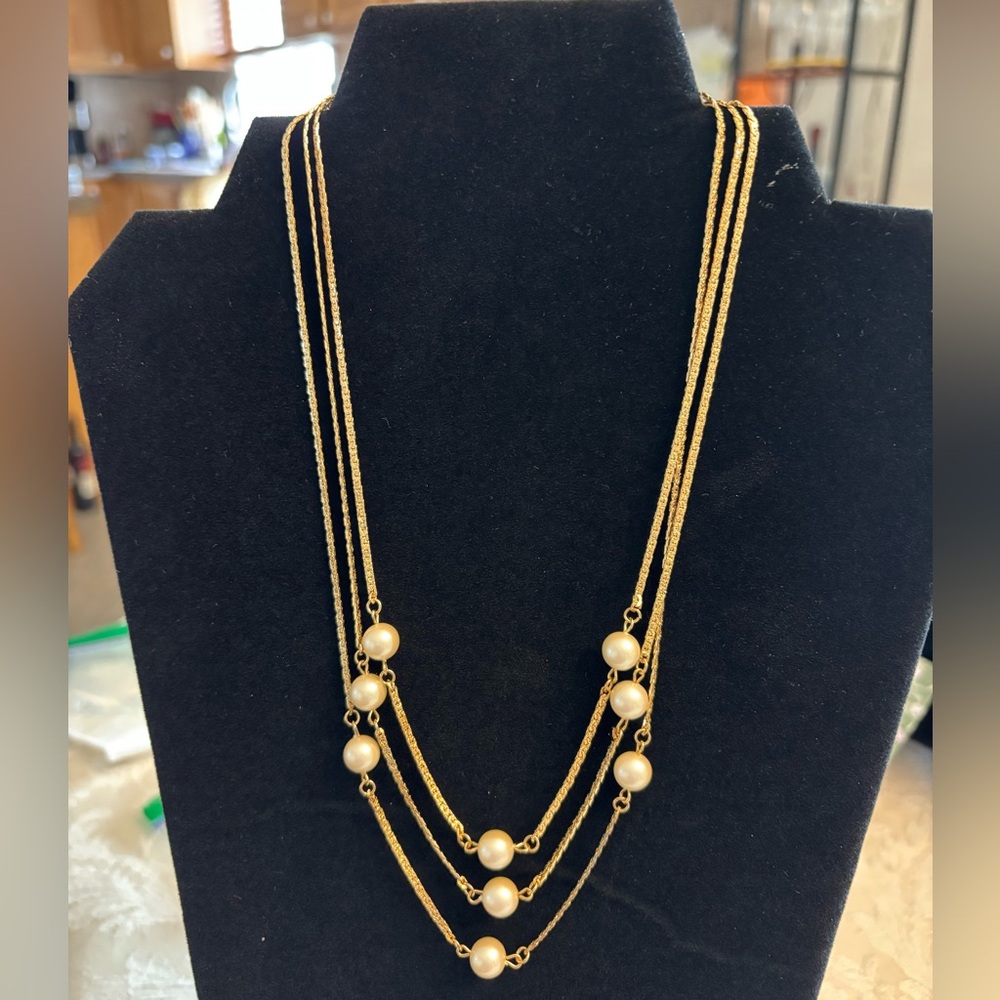 Vintage Monet Gold Pearl Necklace